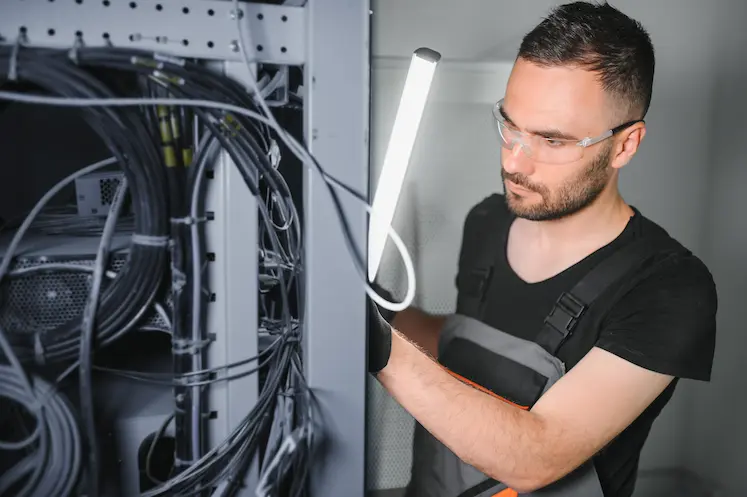 Elettricista certificato al lavoro su un quadro elettrico a Cremona